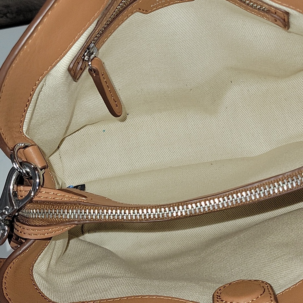 Polo by Ralph Lauren Camel Leather Satchel with Braided Trim Crossbody Bag - Picture 12 of 16